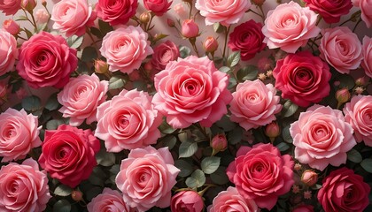 Obraz premium Elegant Close-Up of Blooming Pink and Red Roses – Romantic Floral Background for Love, Nature, and Beauty Themes