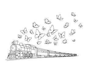 Train pulled by butterflies