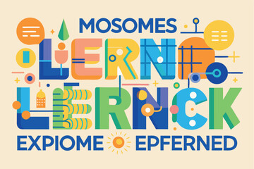 Colorful graphic design featuring playful lettering and abstract shapes in a creative layout