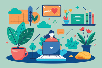 Creative workspace with plants and technology fostering productivity and inspiration during the day