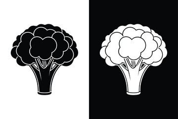 Black and White Broccoli Icon. Fresh Vegetable Silhouette Vector Art