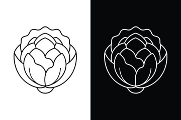 Line Art Brussels Sprout Icon. Black and White Vector for Coloring Pages
