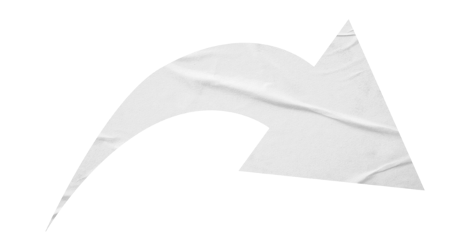 White crumpled paper arrow isolated on transparent background