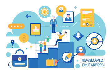 Digital infographic illustrating business growth and development strategies in a modern workspace environment