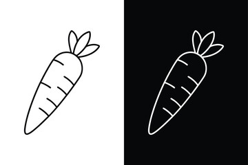 Carrot Line Art Vector Icon. Hand Drawn Outline of Whole and Sliced Carrots