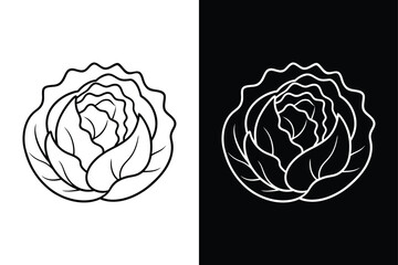 Cabbage Line Drawing Illustration. Stock Vector in Black and White Style