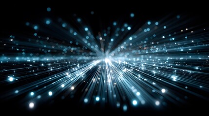 Fototapeta premium Abstract Blue Light Burst with Radiating Particles in Dark Background