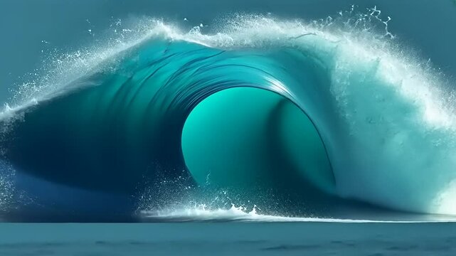 Majestic ocean wave curling gracefully over the sea, capturing sunlight with vibrant blue hues