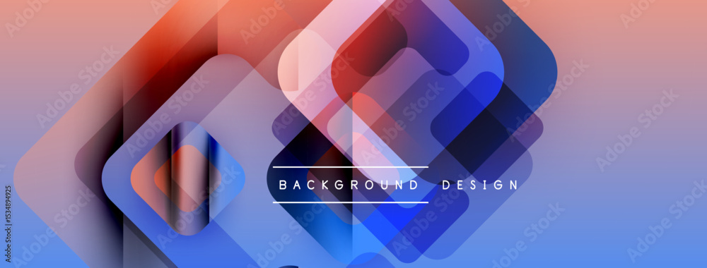 Poster abstract geometric shapes overlap, creating vibrant gradient effect. blue, pink, purple hues dominat