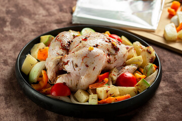 Raw chicken ready for oven, bag chicken recipe (chicken in bag). 2