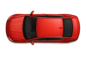 Capturing a top view of a generic red sedan car parked on a transparent background, highlighting its modern design and sleek style