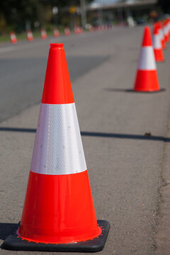 Road cones along a road to stop people parking  for a parade