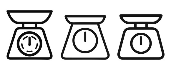 Kitchen Scale and Food Weight Outline Icons Set.