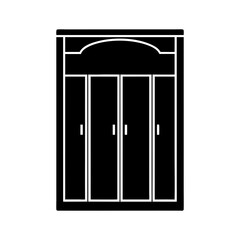 A vector illustration of a closed black and white wooden door, perfect for an architectural or interior design concept wardrobe almirah cupboard silhouette icon