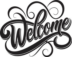 This collection of image display various black and white illustration of a welcome mat with the word "Welcome" written on it.