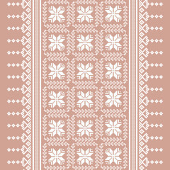 Embroidered Textile Design with Geometric and Floral Motifs