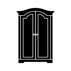 Vector illustration of modern wooden home furniture and architectural elements including doors, windows, and cabinets wardrobe almirah cupboard silhouette icon