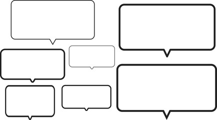 Fototapeta premium シンプルで横長長方形の吹き出しセット。使いやすい。吹き出しの先端は中央真ん中下にある。