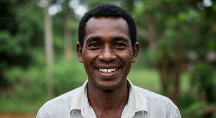 Portrait of a Smiling Man in Lush Greenery