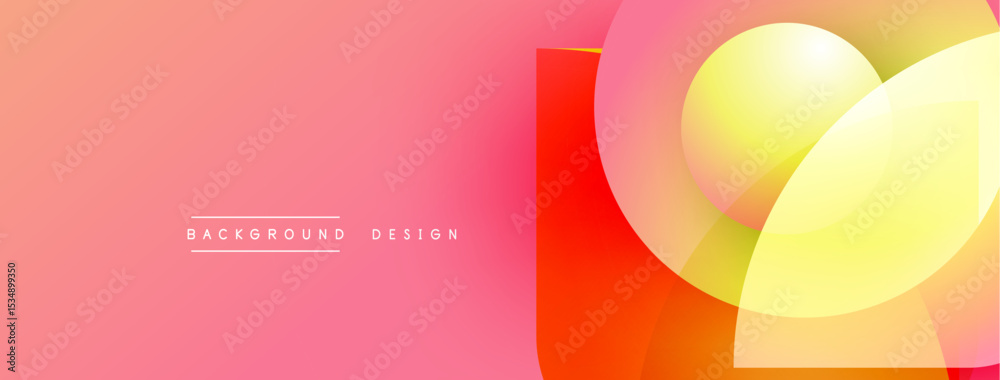 Poster Abstract design features overlapping circles, squares. Pink gradient background creates modern visual effect. Text reads background design.