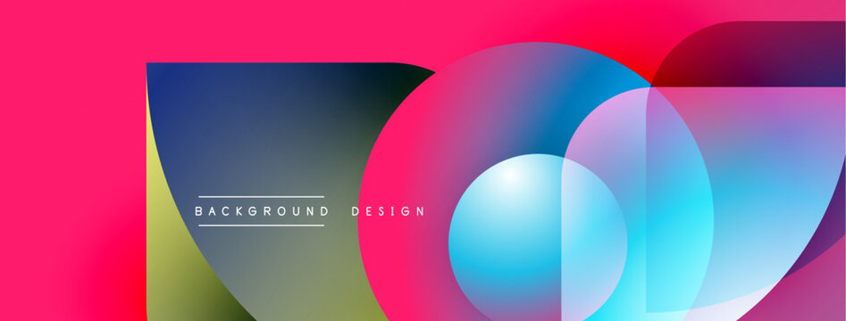 Abstract vibrant design features overlapping circles, gradients. Pink header, bluegreen base create modern visual impact. Text reads background design.