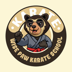Cute cartoon Spectacled Bear in martial arts poses wearing karate uniforms. Fun and dynamic illustration perfect for kids, sports, and character design themes