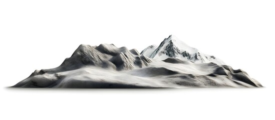 Naklejka premium A breathtaking Alaskan mountain panorama, carefully clipped onto a white background to emphasize the contrast between the jagged peaks and the clean surroundings.