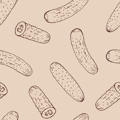 Seamless pattern with cucumber. Hand drawn vector illustration.