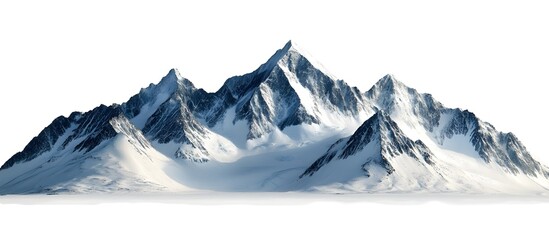 A wide panoramic shot of the Alaskan mountains against a bright white background