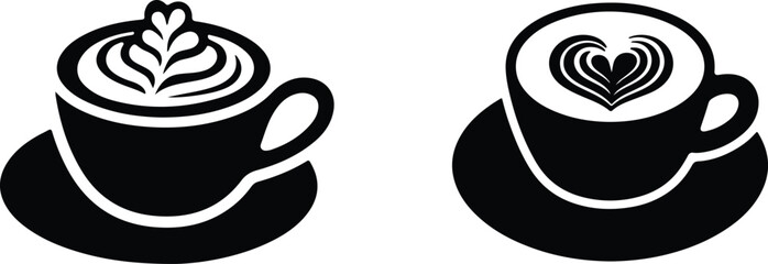 Simple Black and White Latte Art Coffee Cup