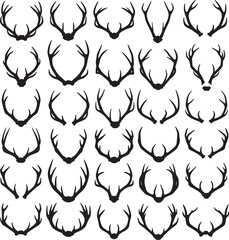 Fototapeta premium Forty antler silhouettes with unique variations vector set