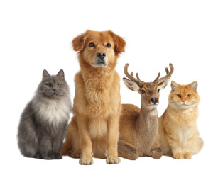 Obraz premium [Transparent Background PNG]Animals Together Against White Background