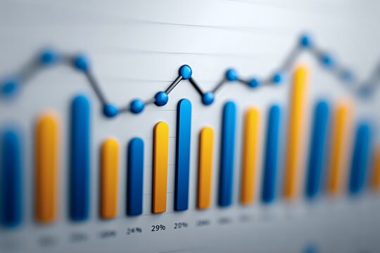3D bar and line chart concept, Blurred financial data graph, Investment growth or business trend illustration - Powered by Adobe