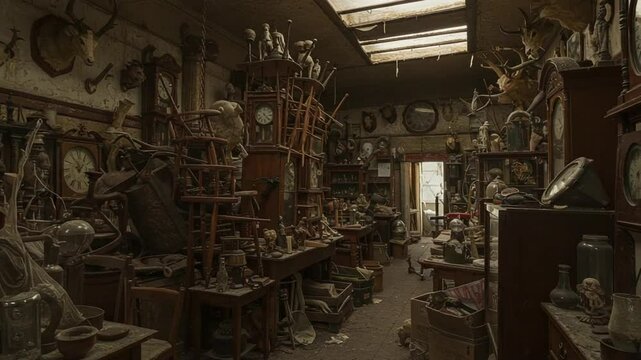 Antique shop filled with curiosities and taxidermy