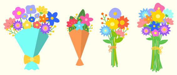 밝고 다채로운 꽃다발들