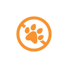 vector design of no pets sign, dog paw print symbol.