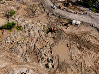 Aerial view of development of new road construction or overpass under construction