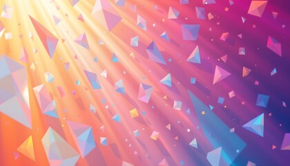 high quality, soft colored abstract background with beautiful square prism design, subject positioned at the bottom under crisp sunlight