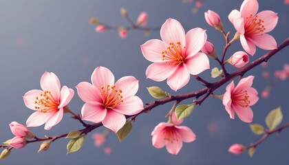 high quality, simplified flat illustration of blossoming flowers with soft pastel gradients.
