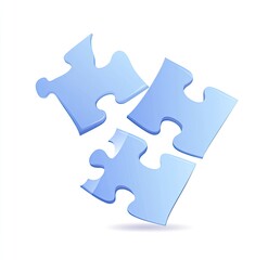 Obraz premium Three light blue puzzle pieces, glossy and overlapping, forming a design