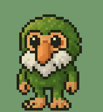Pixelated Brr Brr Patapim reen Creature with Large Nose and White Beard. Italian Brainrot Character. Vector Illustrations