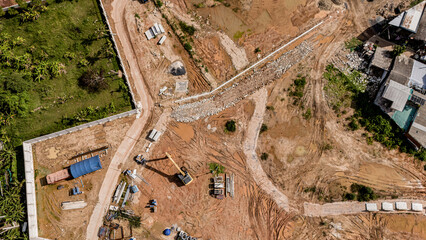 Aerial view of development of new road construction or overpass under construction