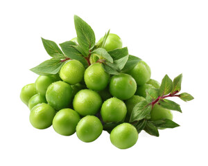 [Transparent Background PNG]Fresh Green Plums with Leaves
