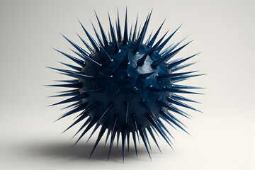 Obraz premium Abstract 3D Render Dark Blue Spiky Sphere, Geometric Design, Sharp Points, Detailed Texture