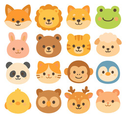 동물 얼굴 캐릭터 일러스트 그림 세트