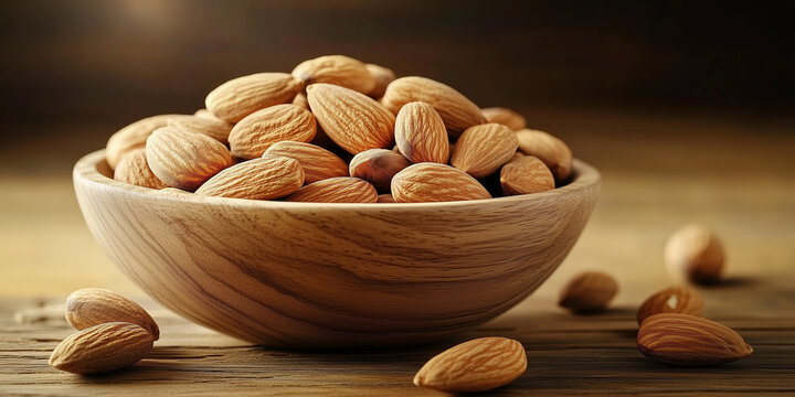 Brown unshelled almonds in natural setting