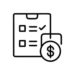 Fototapeta premium Budget Planning and Financial Management Line Icon – Minimalist Black Outline Symbol of Gear and Dollar Tag for Cost Analysis, Finance Strategy, and Business Operations