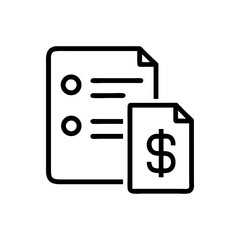 Budget Planning and Financial Management Line Icon – Minimalist Black Outline Symbol of Gear and Dollar Tag for Cost Analysis, Finance Strategy, and Business Operations