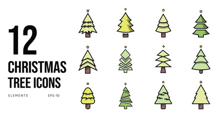 Colorful Christmas Minimalist Color Christmas Tree Set Vibrant Holiday Vector Icons Winter Holiday Tree Symbols