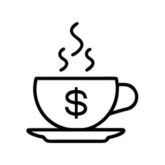 Coffee Cup Dollar Icon - Line Art Symbol of Price and Hot Beverage